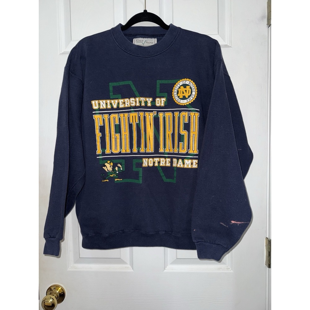 Vtg 90s Notre Dame Fighting Irish Galt Sand Navy Sweatshirt Mens Medium